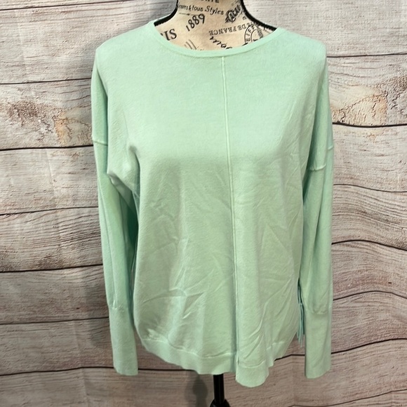 J Society Fringe Tech Top Mint Green Pullover Long Sleeves Size XS - Picture 3 of 9